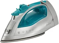 Sunbeam Steammaster 1400 Watt Iron with 8' Retractable Cord, Large Anti-Drip Nonstick Stainless Steel Soleplate, Horizontal or Vertical Shot of Steam and 3-Way Auto Shut-Off, Chrome/Teal