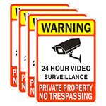 4-Pack Video Surveillance Sign,10 x7 Inches Aluminum Private Property Sign No Trespassing Sign Metal Reflective Warning Sign, Indoor / Outdoor Use