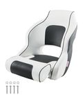 VEVOR Boat Seat, High Backrest, Flip Up Boat Seat Captain Bucket Seat with Thickened Sponge Cushion & Waterproof PVC Leather, Ergonomic Design, Folding Boat Seat for Boats, Yachts, Ships, White & Grey
