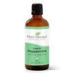 Plant Therapy USDA Certified Organic Peppermint Essential Oil. 100% Pure, Undiluted, Therapeutic Grade. 100 mL (3.3 Ounce).