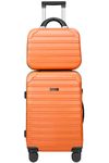 Carry On Luggage 22x14x9 Airline Approved Suitcase 2 Piece Set PC+ABS with TSA Lock Hardshell Carry On Luggage with Spinner Wheels Carry-On Luggage 2 Piece Small Luggage Set 14/20 Inch,Orange