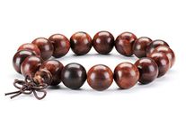 Thajaling 12mm Sandalwood Bead Bracelet Tibetan Meditation Buddhist Prayer Mala Elastic Bracelet, One Size, Tiger eye, wood