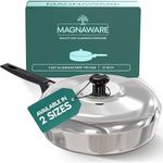 MAGNAWARE Cast Aluminum Sauté Pan with Lid - Oven Safe Deep Frying Pan with Lid, Two Side Spouts and Ergonomic Stay-Cool Handle for Comfortable Grip and Pouring