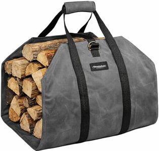 Amagabeli Firewood Carrier Waxed Canvas Log Tote Carrying Bag Heavy Duty Fire Large Wood Fireplace Carrier Bag with Handles for Camping Firewood Log Holder Wood Sling Cabin Stove Accessories Grey