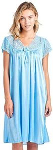 Casual Nights Women's Fancy Lace Neckline Silky Tricot Nightgown, Sky Blue, 3XL