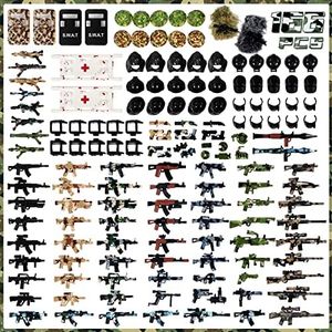 ZYLEGEN WW2 Weapons Pack Building Block Toys,Military Toy Mercenary Soldiers Figures Army SWAT Team Guns Set Battle EOD Toy Playset,Compatible with Mini Figure Brick Toy for Boys 5-12(166Pcs)