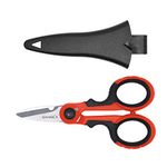 SAMSFX Fishing Heavy Duty Anti-Slip Serrated Edge Scissors Saltwater Freshwater Braid Scissors Braided Line Cutter with Plastic Belt Case Sheath Kit (Common Finger Hole, Black & Red Handle)