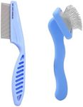 We Love Doodles Small Dog Face Grooming Comb and Small Slicker Brush Bundle - Tear Stain Remover For Dog Eye Boogers - Long Pin Brush For Dematting - Pet Eye Brush - Combs For Grooming - Made in USA