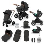 Ickle Bubba Stomp Luxe 12-Piece Travel System with i-Size Cirrus Car Seat & ISOFIX Base – All-Terrain Pram, Reversible Seat, UPF 50+ Hood, Rain Cover & Accessories (Black/Charcoal Grey/Tan)