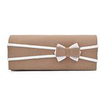 Premium Matte 2-Tone Bow Front Flap Clutch Evening Bag, Khaki by TrendsBlue