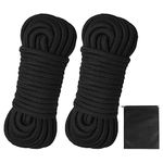 2 Pack 10m/32 Feet Soft Cotton Rope, Black 8mm Long Rope Thick Craft Cord Cotton Cord All Purpose Tying Rope Durable Twisted Cord with Storage Bag