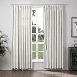 ChadMade 50" W x 96" L Polyester Linen Drapes with Blackout Thermal Lining Pinch Pleat Curtain for Sliding Door Patio Door Living Room Bedroom, (1 Panel) Beige White