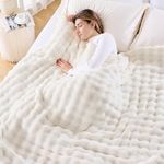 NEWCOSPLAY Queen Blanket for Couch Ivory Super Soft Flannel Fleece 3D Bubble Lightweight Bed Blanket All Season Use (Ivory, Queen(90"x90"))