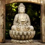 Swadeshi Decors 4 Feet Kamal Buddha Water Fountain Big Size|4 Feet Kamal Water Fountain Buddha Water with LED Lighting for Outdoor|Water Fountain for Garden(4Feet) (Beige, 4 Feet Kamal Buddha)