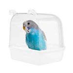 Bird Bath Tub,Hanging Bathtub Bird Cage Supplies with Hooks,Water Shower Transparent Box Food Feeder Holder Tray for Small Birds, Canary, Budgies,Parrot 13X14X13cm (White)