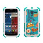 Beyond Cell High Impact Hybrid Hard + Soft Tough Armor Rugged Defender Case with 3 Layers of Protection and Built-In Kickstand - Retail Packaging - White/Blue/Paris City Blue