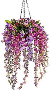 Mixiflor Artificial Flowers Hanging Basket, Fake Hanging Plant Silk Wisteria Hanging Flower, Faux Flower Arrangement for Outdoor Indoor Garden Yard Pouch Patio Indoor Home Decoration
