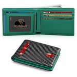 RUNBOX Slim Wallet for Men Minimalist Leather Bifold RFID Blocking with Gift Box Carbon Black and Green