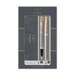 Parker IM Duo Gift Set with Ballpoint Pen & Rollerball Pen, Brushed Metal with Gold Trim, Black Ink Refill & Cartridge, Gift Box,package may vary