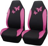 Flying Banner Breathable Mesh Car Seat Covers Colorful Butterfly Offset Printing Pattern Airbag Compatible Protector (2 Fronts, Pink)