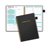 Weekly Planner Undated, Weekly Goals Schedule Planner with Spiral Binding, Regolden-Book To Do List Notebook Calendars Organizers Habit Tracker Journal for Man & Women, Pocket,Pen Loop, 53 Weeks (5.5x8.5") Black