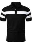 HOOD CREW Men’s Short Sleeve Polo Shirt Striped Casual Tops Contrasting Colors T-Shirt Black