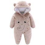 Baby Overalls Baby Romper Flannel Winter Romper Playsuit with Feet Hoodie Cartoon Elephant Outfits Brown 0-3 Months