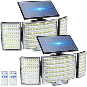 nipify Lampe Solaire Extérieur Detecteur de Mouvement[Lot de 2], 3 Modes Lumiere Solaire avec Télécommande, Étanche Projecteur Solaire, Eclairage Spot LED pour Jardin Outdoor Garage Cour Blanc Froid