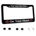 Personalized License Plate Frame Dog Leave Paw Prints On Your Heart Metal License Plate Cover Accessory Decorative 2 Holes and Screws Fits US Standard License Plates Size: 12.2 x 6.3 Inches