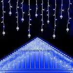 Twinkle Star Icicle Lights with Star, Outdoor Dripping Christmas Light with Bethlehem Star, 150LED 8 Modes White Wire Curtain Lights 30 Drops, Indoor Xmas Holiday Wedding Party Decor (White & Blue)