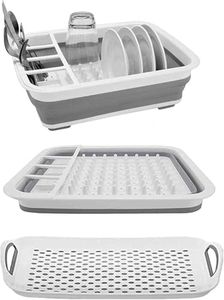 Collapsible Dish Rack and Drainboard Set Foldable Dish Drying Rack Portable Dish Drainer Dinnerware Organizer Rack Folding Tableware Storage Rack Cutlery Rack for Kitchen Counter RV Camper Accessories