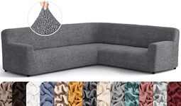 PAULATO BY GA.I.CO. Corner Sectional Couch Cover - Extra Large L-Shape Couch Slipcover - Washable Polyester Sofa Covers - 1-Piece Form Fit Furniture Protector - Microfibra - Dark Grey (Corner Sofa)