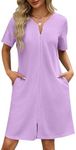 Ekouaer Zipper Robes for Women Waffle Bathrobe Short Housecoat with Pockets, Lavender, Large