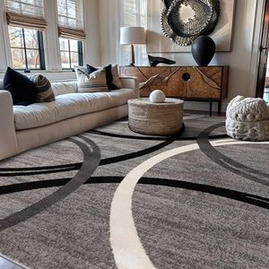 Rugshop Wavy Circles Design Area Rug, Fade-Resistant Carpet for Living Room, Dining Room, or Bedroom, Gray, 6'6" x 9'