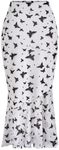 Verdusa Women's Floral Print High Waist Bodycon Ruffle Hem Fishtail Long Skirt Butterfly White X-Large