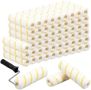 CONEHOY 60 Pcs 9 x 1/2 Paint Roller Covers with 1 Matching Handle Yellow Stripe High Nap Capacity Microfiber Roller Covers for All Surfaces, Home Repair Tools and Brush Frame House Painting Supplies