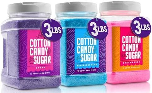 The Candery Cotton Candy Sugar FLoss 3lbs 3 Pack Premium Flavors (Grape, Raspberry,Strawberry) Plastic Reusable Jars - Easy Grip Easy Pour Spout