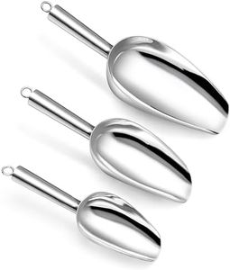3 + 6 + 8 OZ Ice Scoop Set of 3, P&P CHEF Stainless Steel Food Scoops for Ice Cube Coffee Bean Cat Dog Food Flour Popcorn, Healthy & Sturdy, (Silver)