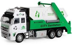 Invite Enterprise City Sanitation Truck Die cast Metal Friction Powered Garbage Truck with 360° Movement Top Open Dumper(Garbage 360 Degree Rotating Truck)
