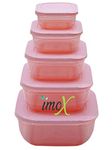 IMOX 5 pcs Food Grade Plastic Multi Food Storage Container/Bread & Butter Server/Fridge Storage Box/Fridge Storage Containers & Jar with Lid/Freezer Safe/Bpa free/Airtight - Pink