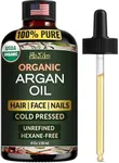 Ella & Eden Organic Argan Oil for Hair with Glass Dropper 4 Fl Oz | USDA Certified 100% Pure Cold-Pressed Hexane-Free Moisturizing Argan Oil for Face All Skin Types