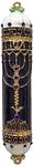 Pasiir Mezuzah, Exquisite Black and Gold Enamel Mezuzah with Blue Crystal Accent