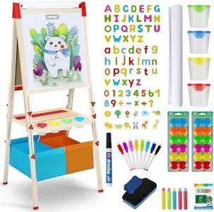 RenFox Easel for Kids, Adjustable Standing Kids Art Easel, 140+ Accessories Double Sided Magnetic Dry Erase Whiteboard & Chalkboard With Paper Roll, Perfect Painting Gift for Kids Boys Girls Ages 3-12