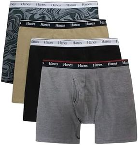 Hanes Originals Men's Boxer Briefs, Stretch Cotton Moisture-Wicking Underwear, Modern Fit Low Rise, Pack of 4, Grey/Black assortement, Size Medium