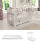 Love For Sleep JACOB Wooden Baby Cot Bed 120x60cm with Large Drawer, Guard Barrier, Teething Rails & Deluxe Aloe Vera Mattress (White)