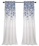 Lush Decor Weeping Flower Light Filtering Window Curtain Panels, Pair, 52" W x 95" L + 2" Header, Navy & Blue - Charming Modern Floral Curtains for Living Room, Dining Room, & Bedroom