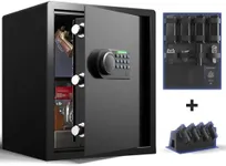 Grimtron Gun Safe for Handgun - (1.72 cu. ft.) for Multiple Pistol Rack & Door Organizer Money Box with Silent Mode, Home Safe with Backlit Keypad, LED Light, Gun Vault for Anti-Rust