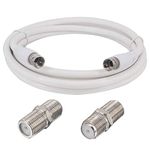 BOOBRIE RG6 Digital TV Aerial Coaxial Cable Connectors kit 6.56ft White F Male to Male Cable + 2pcs F Female to Female Connectors Couplers Satellite Cable Extension for Sky/SkyHD, VCR or DVD Players