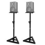 PYLE Speaker Stand- Universal Speaker Stands, Very Stable High Non-Slip Triangle Base, Telescoping Height Adjustable 26''- 52'', 9” Square Platform, Weight Capacity 90lbs- Easy to Assemble & Transport
