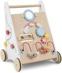 HONEY JOY Baby Push Walker, Wooden Infant Walker Activity Center with Shape Sorter, Develop Motor Skills & Creativity, Push Toys for Babies Learning to Walk, Gift for Boys and Girls (Natural)